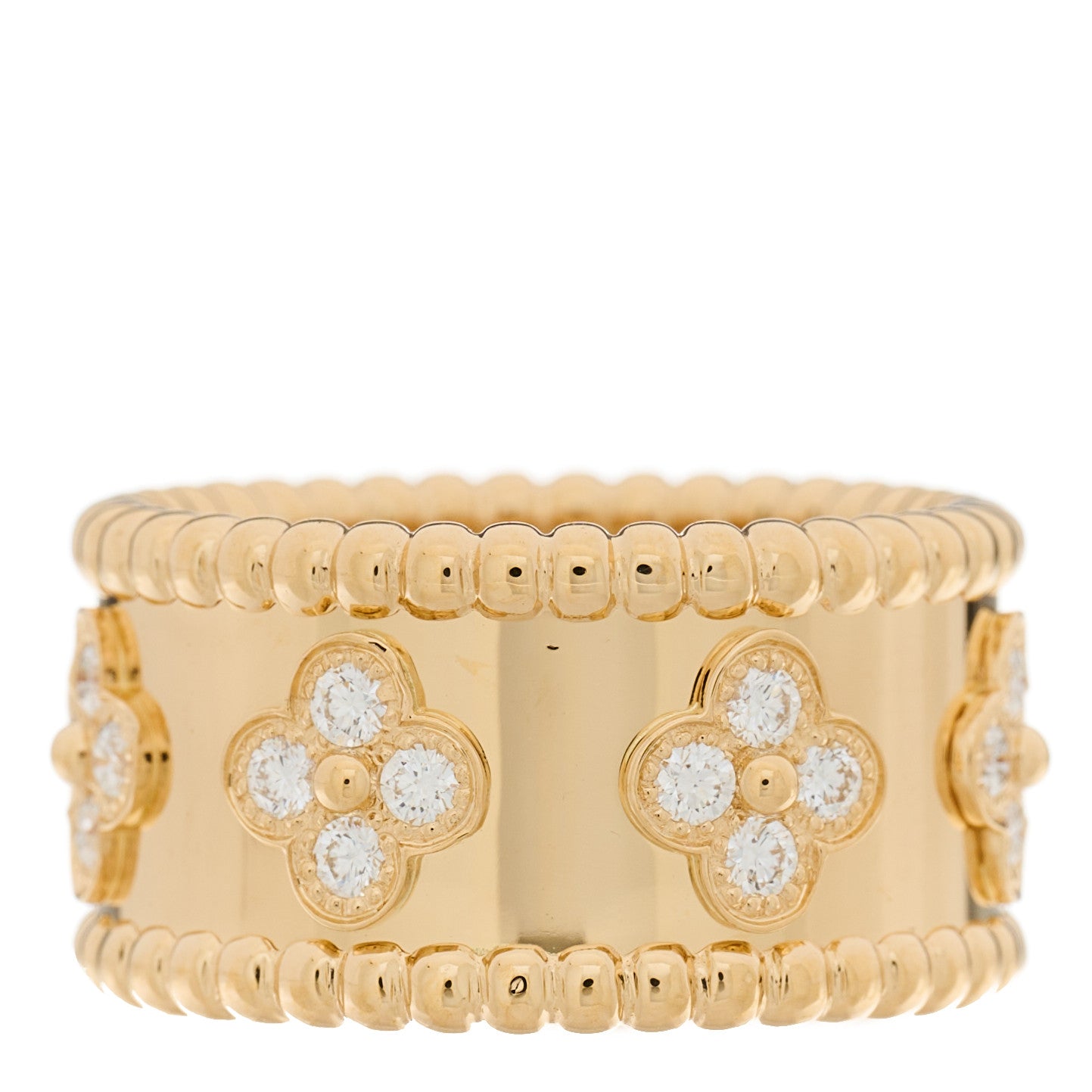 Van Cleef & Arpels 18K Yellow Gold Diamond Perlee Clovers Ring 51 5.75 3 of 4