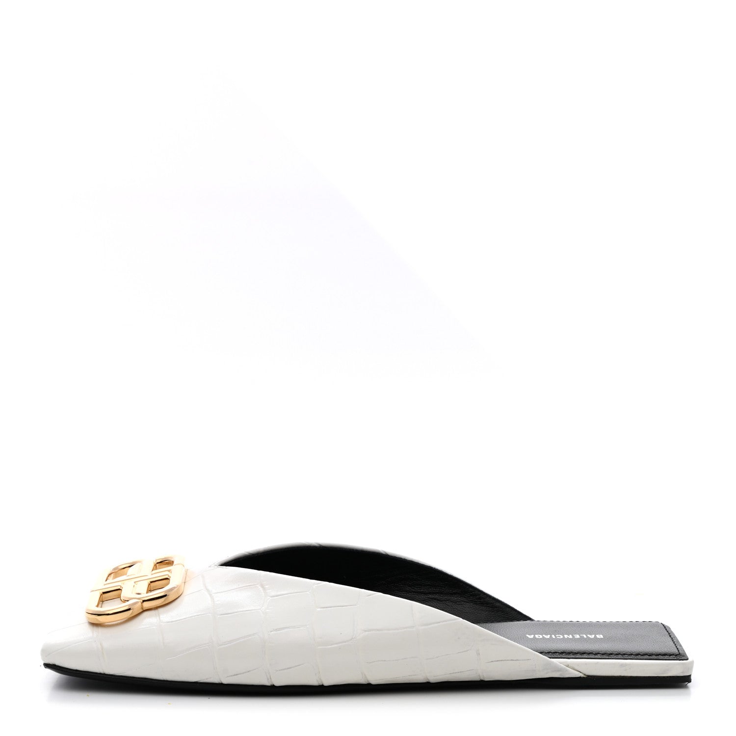 Balenciaga Calfskin Crocodile Embossed Double Square BB 5mm Mules 36.5 White 1 of 9