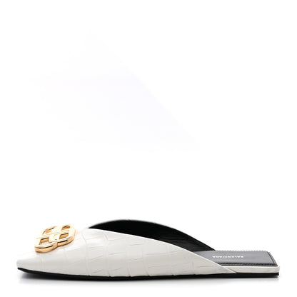 Balenciaga Calfskin Crocodile Embossed Double Square BB 5mm Mules 36.5 White 1 of 9