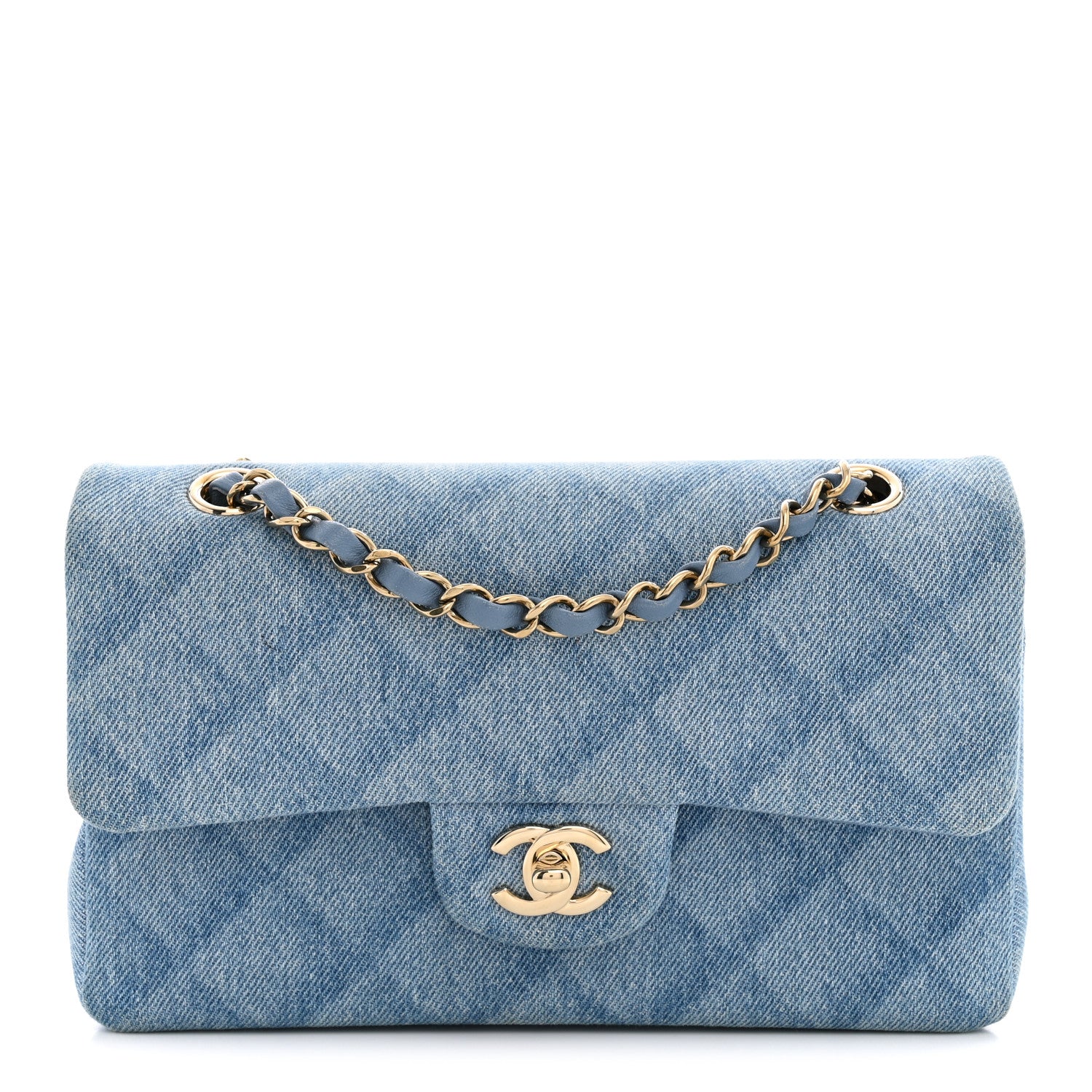 Chanel Printed Denim Quilted Small Double Flap Light Blue 1 of 10