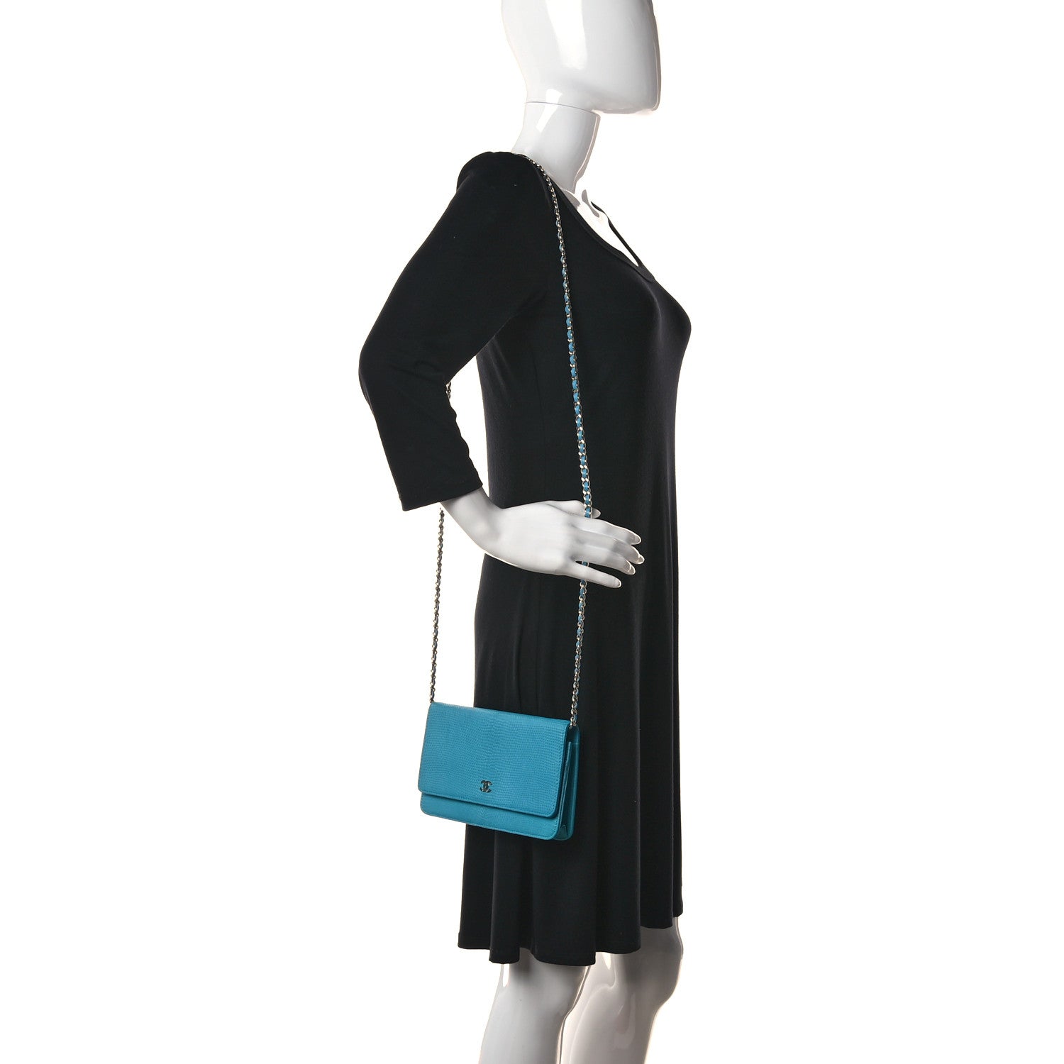 Chanel Lizard Wallet on Chain WOC Turquoise 2 of 14