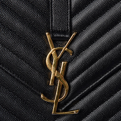 Saint Laurent Grain De Poudre Matelasse Chevron Large Monogram Satchel Black 11 of 11