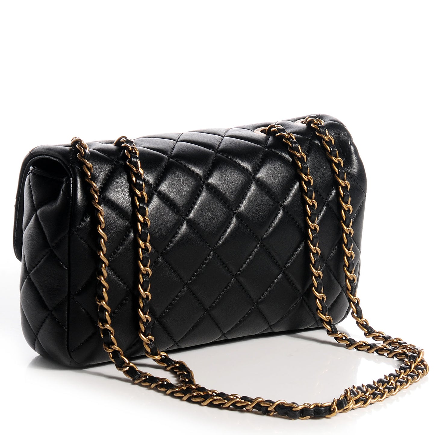 Lambskin Small Grocery By Flap Black