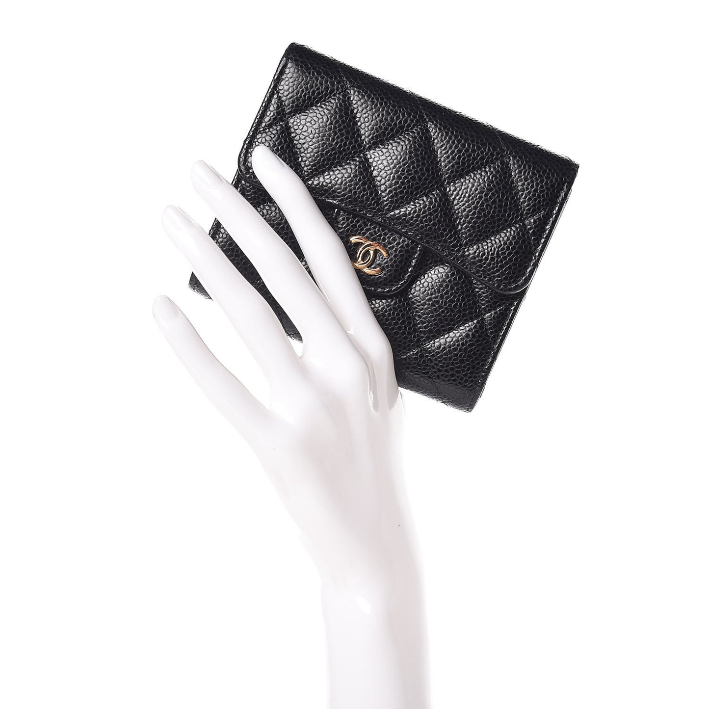 Caviar Quilted Compact Flap Wallet Black