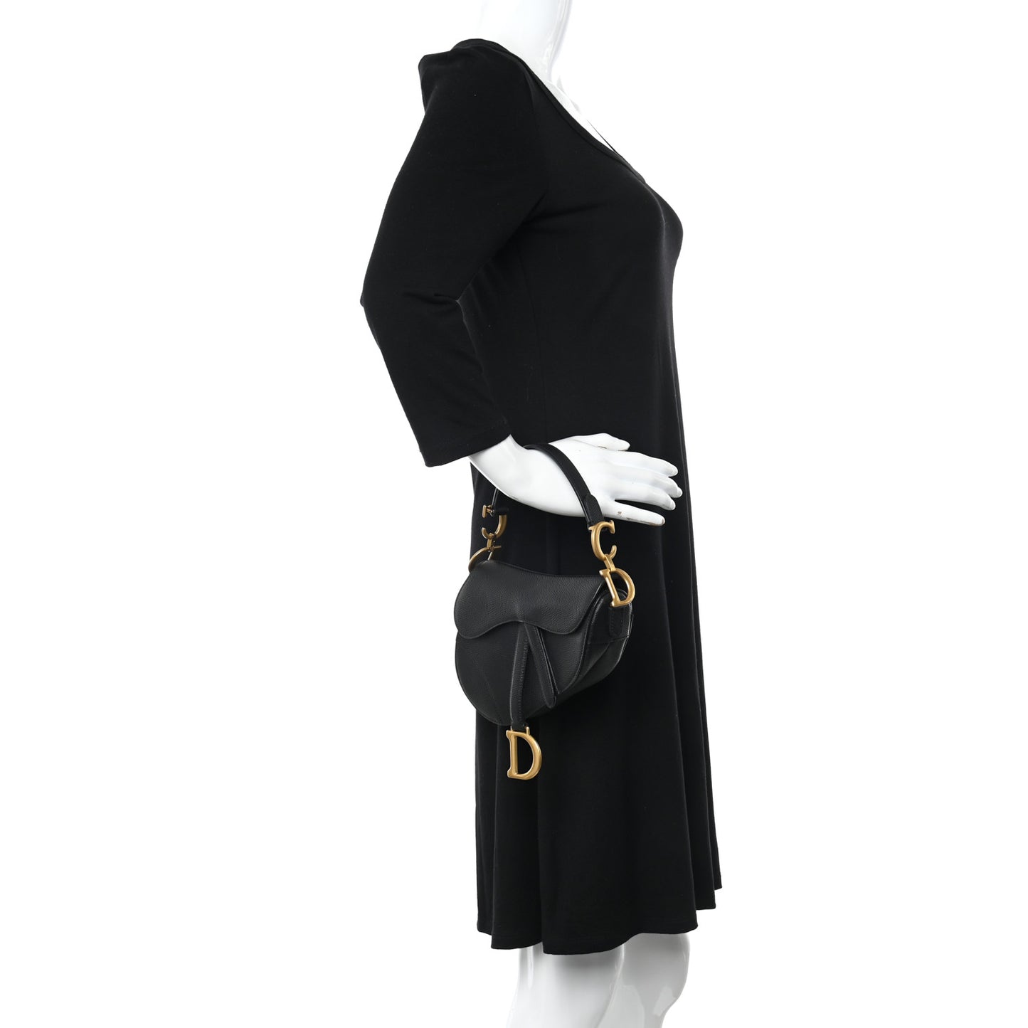 Grained Calfskin Mini Saddle Bag Black