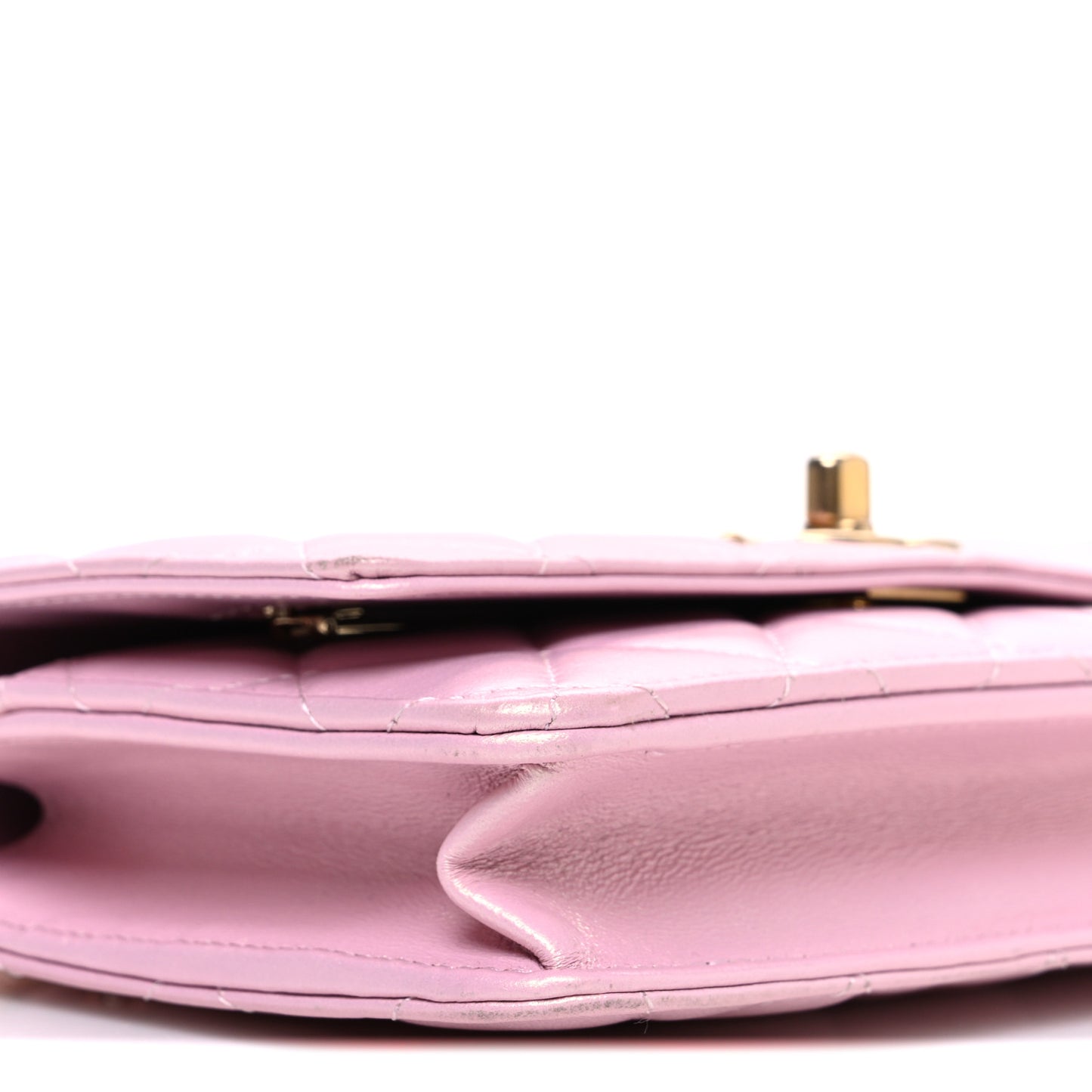 Iridescent Lambskin Quilted CC Pearl Wallet on Chain WOC Pink
