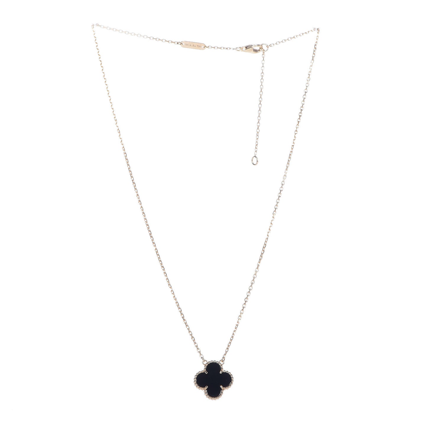 18K Yellow Gold Black Onyx Vintage Alhambra Pendant Necklace