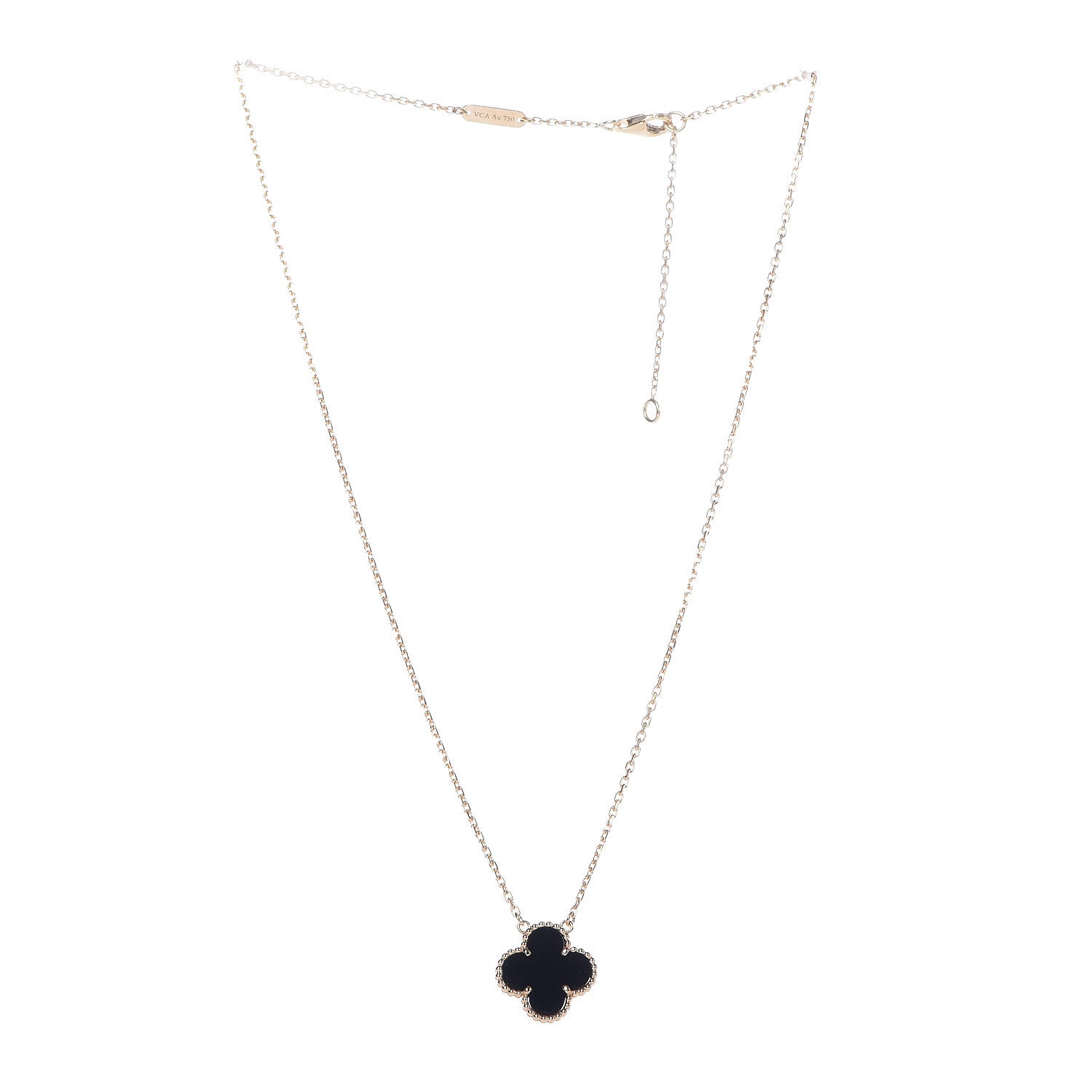 Van Cleef & Arpels 18K Yellow Gold Black Onyx Vintage Alhambra Pendant Necklace 3 of 7