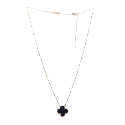 Van Cleef & Arpels 18K Yellow Gold Black Onyx Vintage Alhambra Pendant Necklace 3 of 7