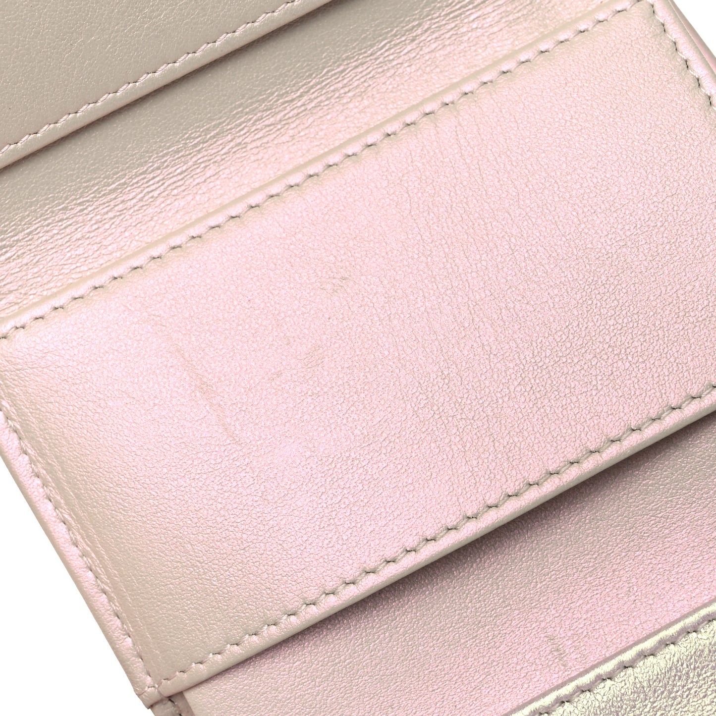 Iridescent Lambskin Quilted Double Flap Wallet Ivory