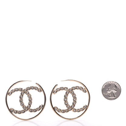 Chanel Crystal High Society CC Hoop Earrings Gold 2 of 8