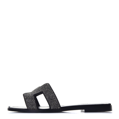 Hermes Suede Goatskin Crystal Powder Oran Sandals 37 Black 1 of 9