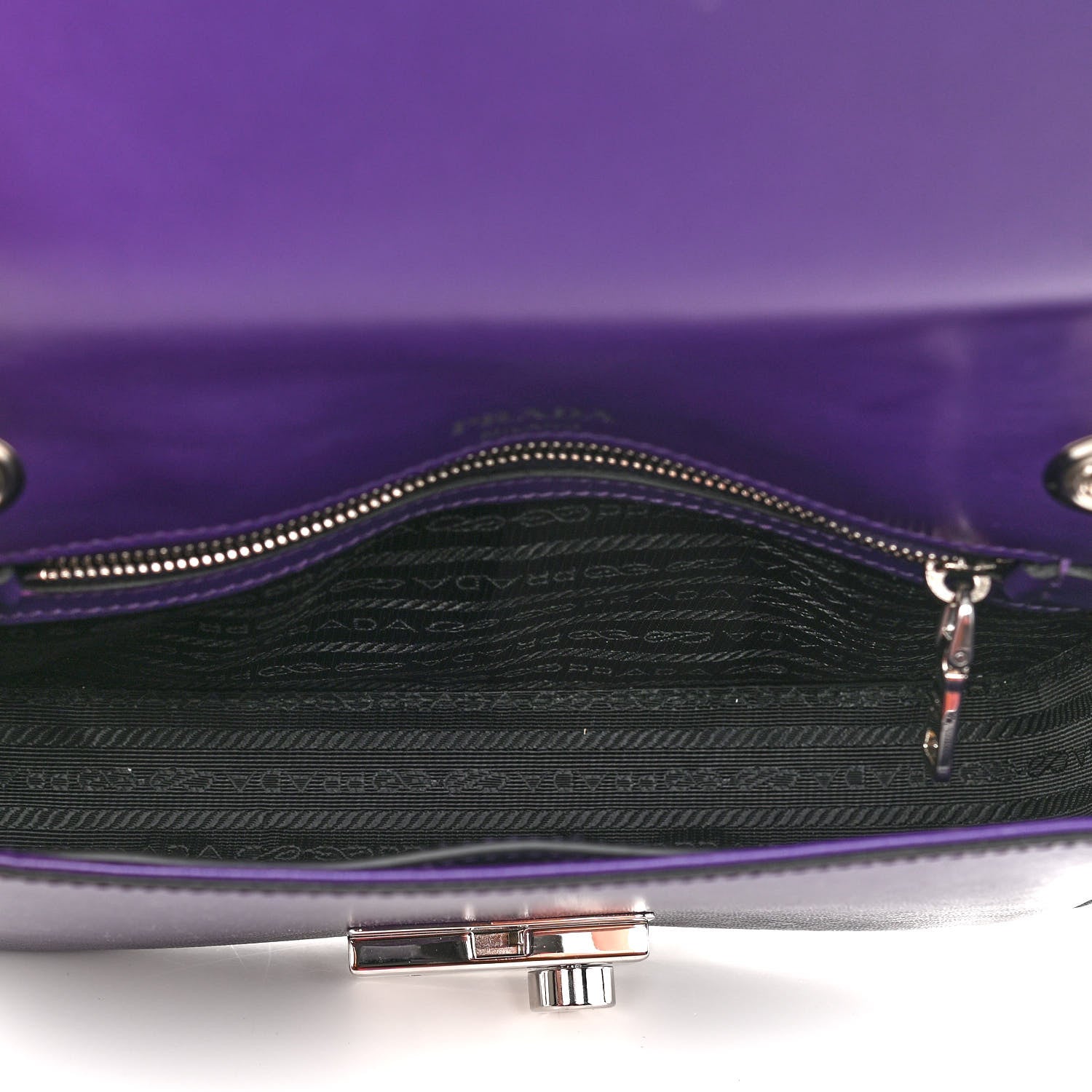 Prada Saffiano Vernice Sound Flap Chain Crossbody Bag Viola 4 of 11