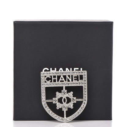 Chanel Swarovski Baguette Crystal CC Shield Brooch Silver 5 of 5