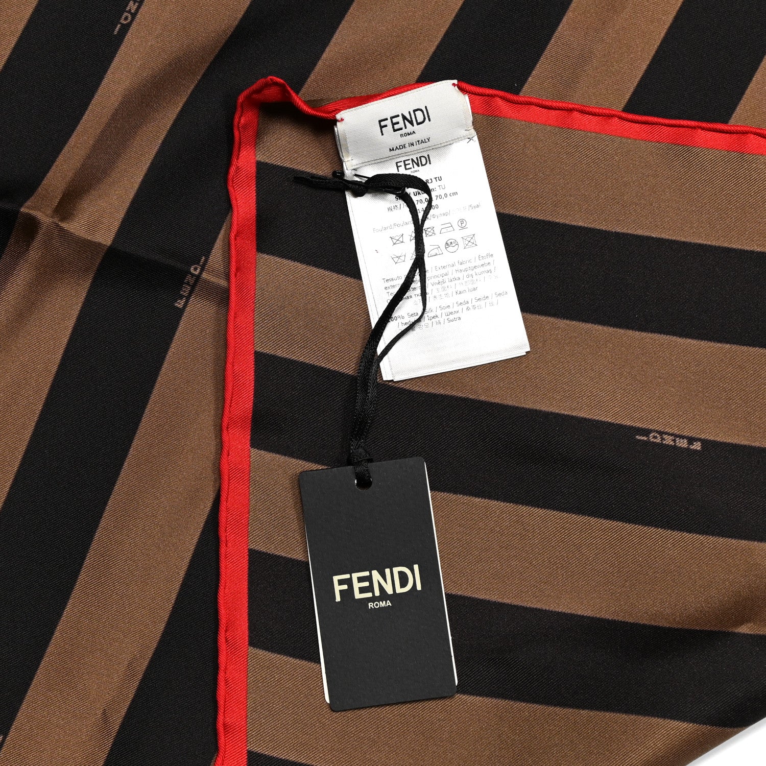 Fendi Silk Pequin Scarf Black Fango Rosso 3 of 3