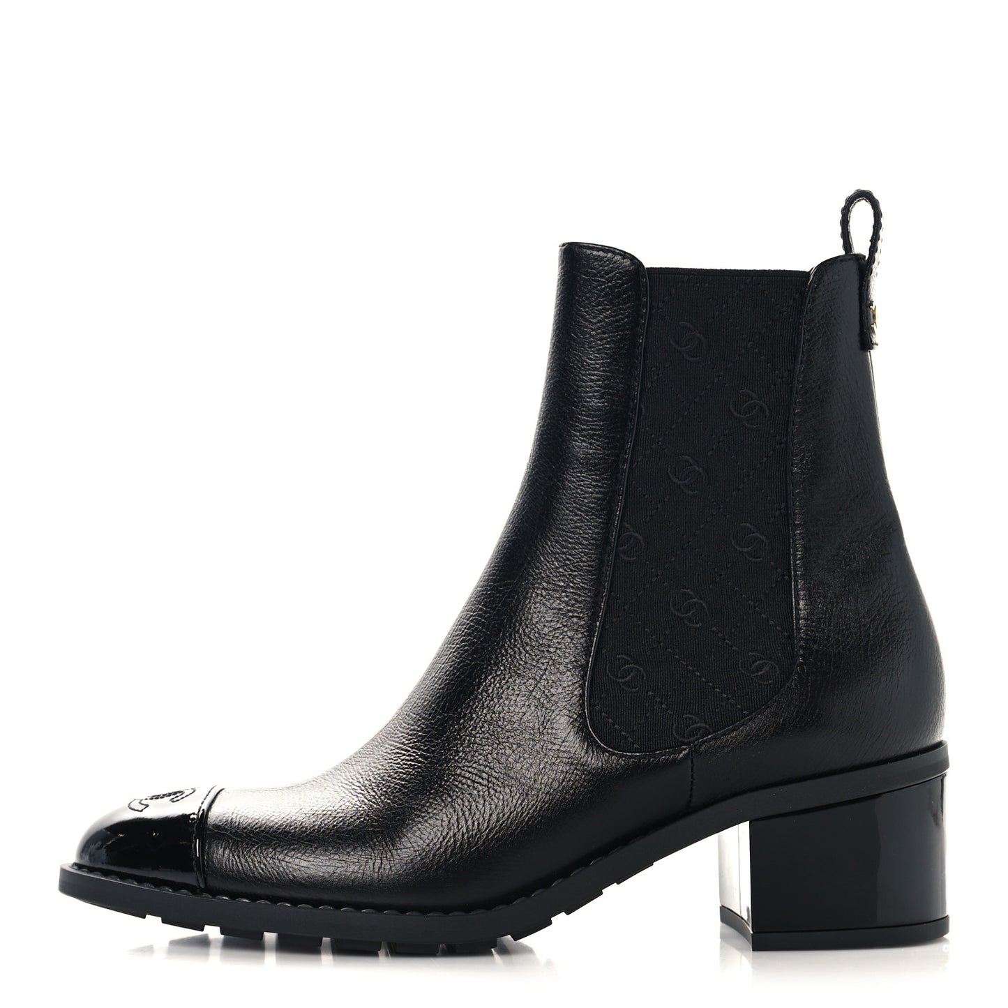 Calfskin Patent Cap Toe CC Short Boots 38.5 Black