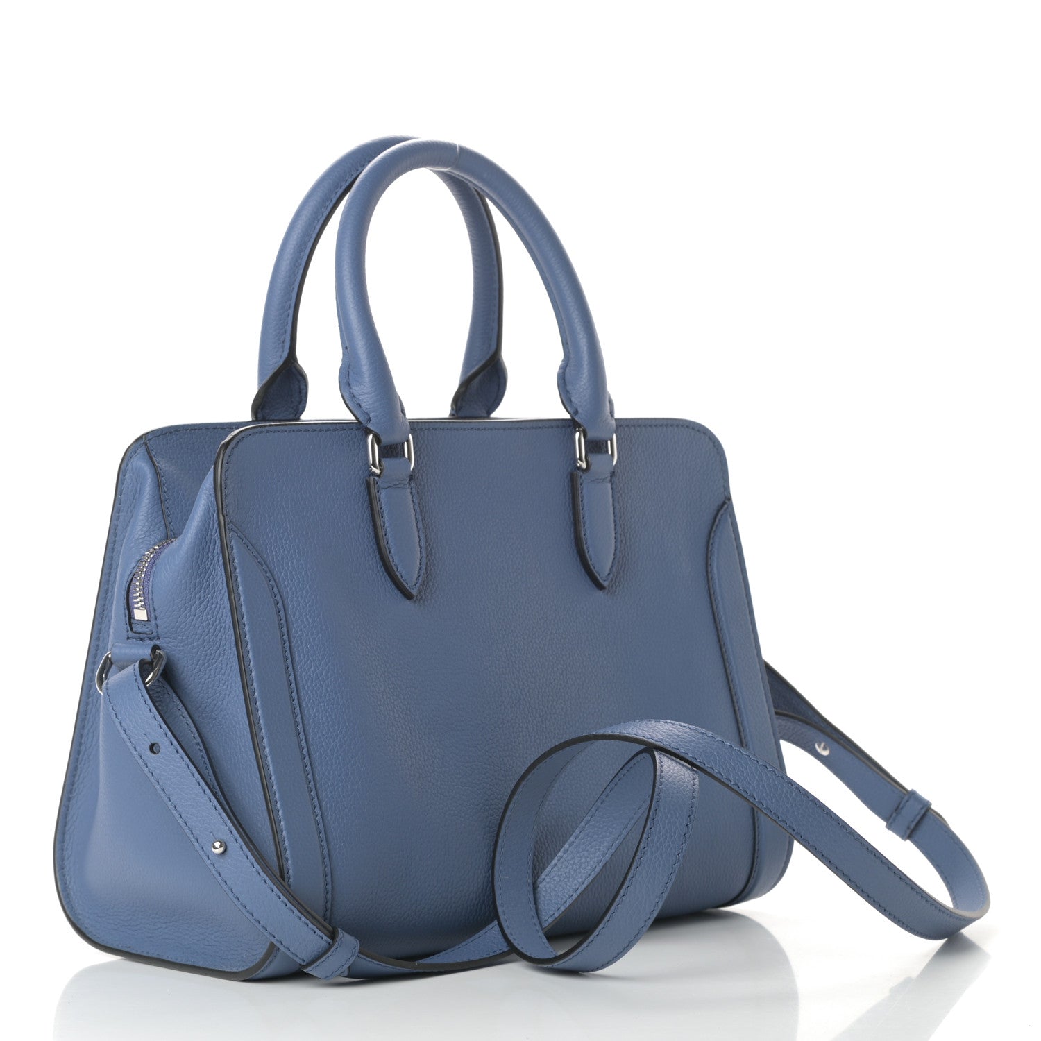 Alexander McQueen Pebbled Calfskin Small Skull Padlock Zip Around Tote Blue 3 of 10