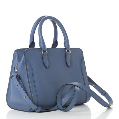 Alexander McQueen Pebbled Calfskin Small Skull Padlock Zip Around Tote Blue 3 of 10