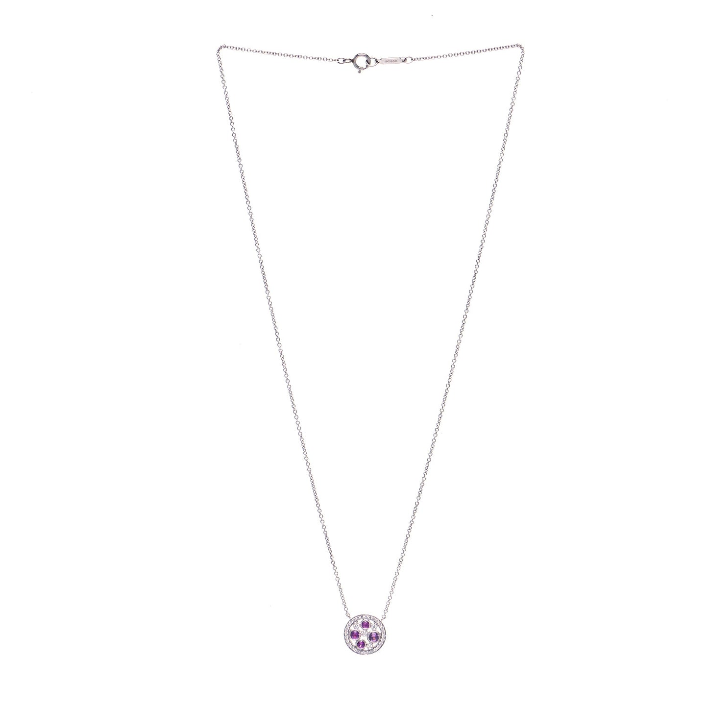 Platinum Diamond Pink Sapphire Cobblestone Pendant Necklace