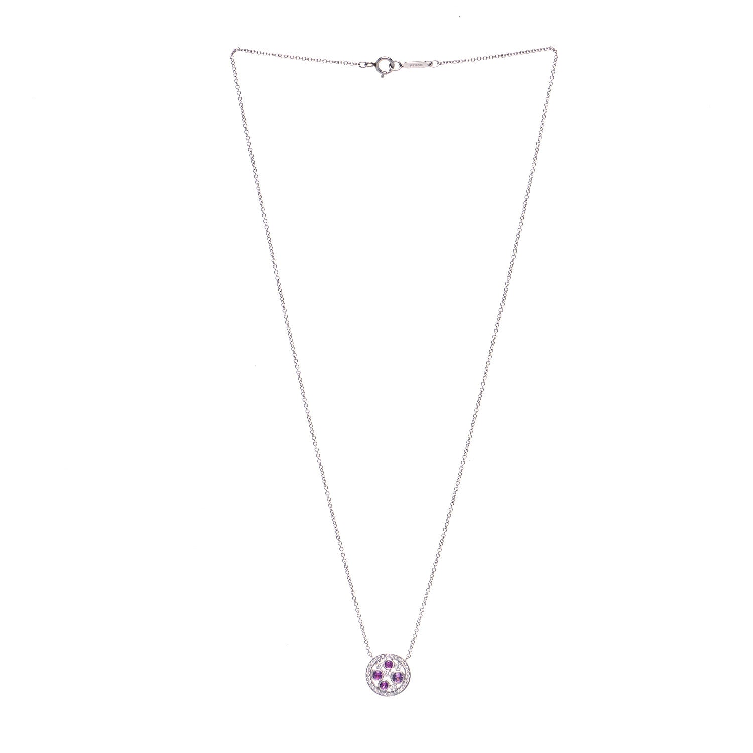 Tiffany Platinum Diamond Pink Sapphire Cobblestone Pendant Necklace 2 of 5