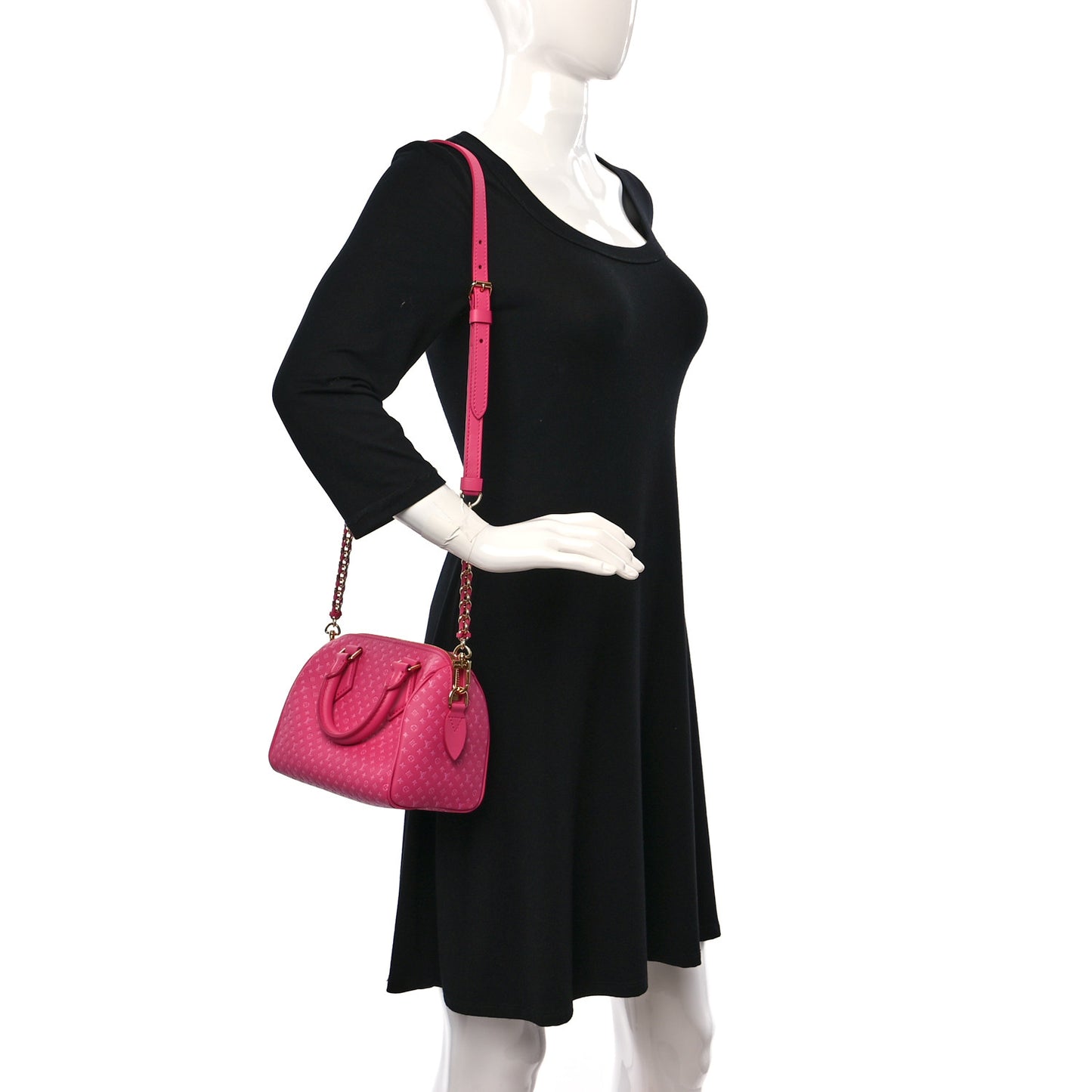 Calfskin Nanogram Embossed Speedy Bandouliere 20 Rose