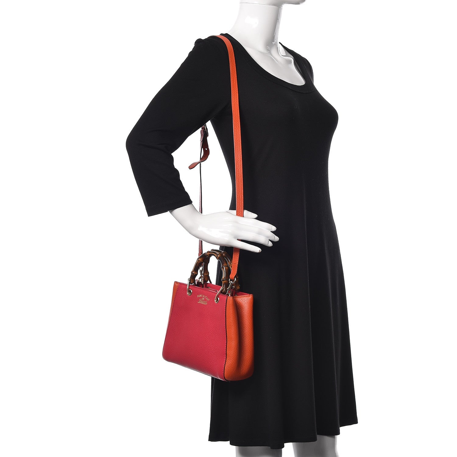 Gucci Calfskin Mini Bamboo Shopper Tote Fuchsia Orange 2 of 12