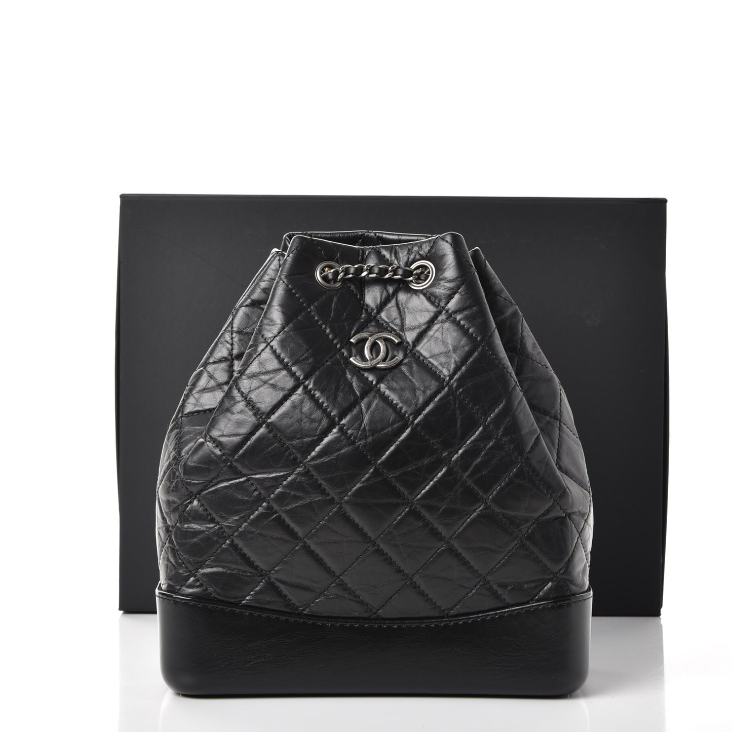 Aged Calfskin Quilted Gabrielle Backpack Black