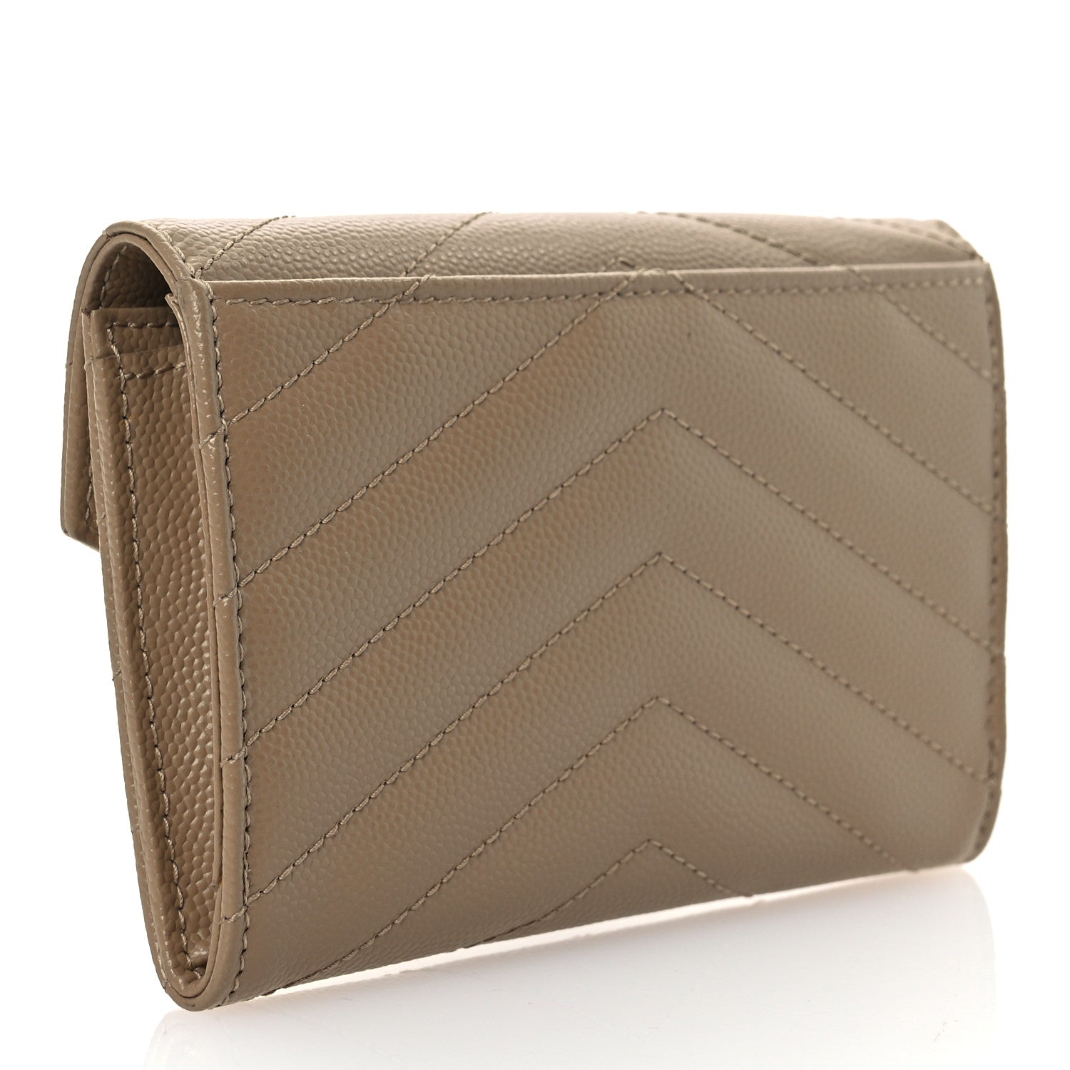 Saint Laurent Grain De Poudre Matelasse Chevron Small Monogram Envelope Wallet Dark Beige 3 of 9