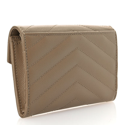Saint Laurent Grain De Poudre Matelasse Chevron Small Monogram Envelope Wallet Dark Beige 3 of 9