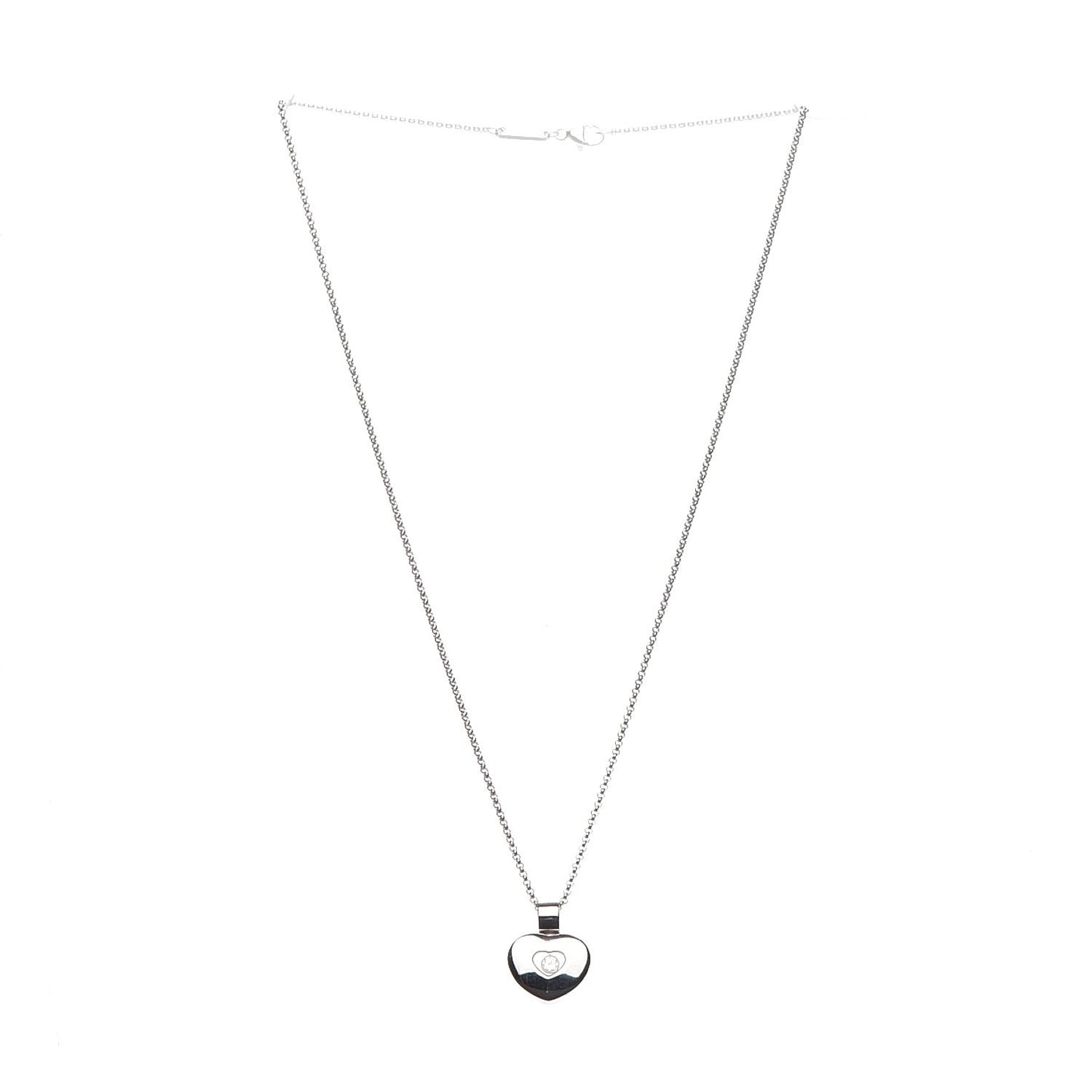 18K White Gold Happy Diamonds Icons Puff Heart Pendant Necklace