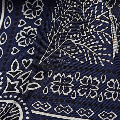 Hermes Silk Entre Ciel Et Mer Bandana Scarf 55 Marine White Black 4 of 5