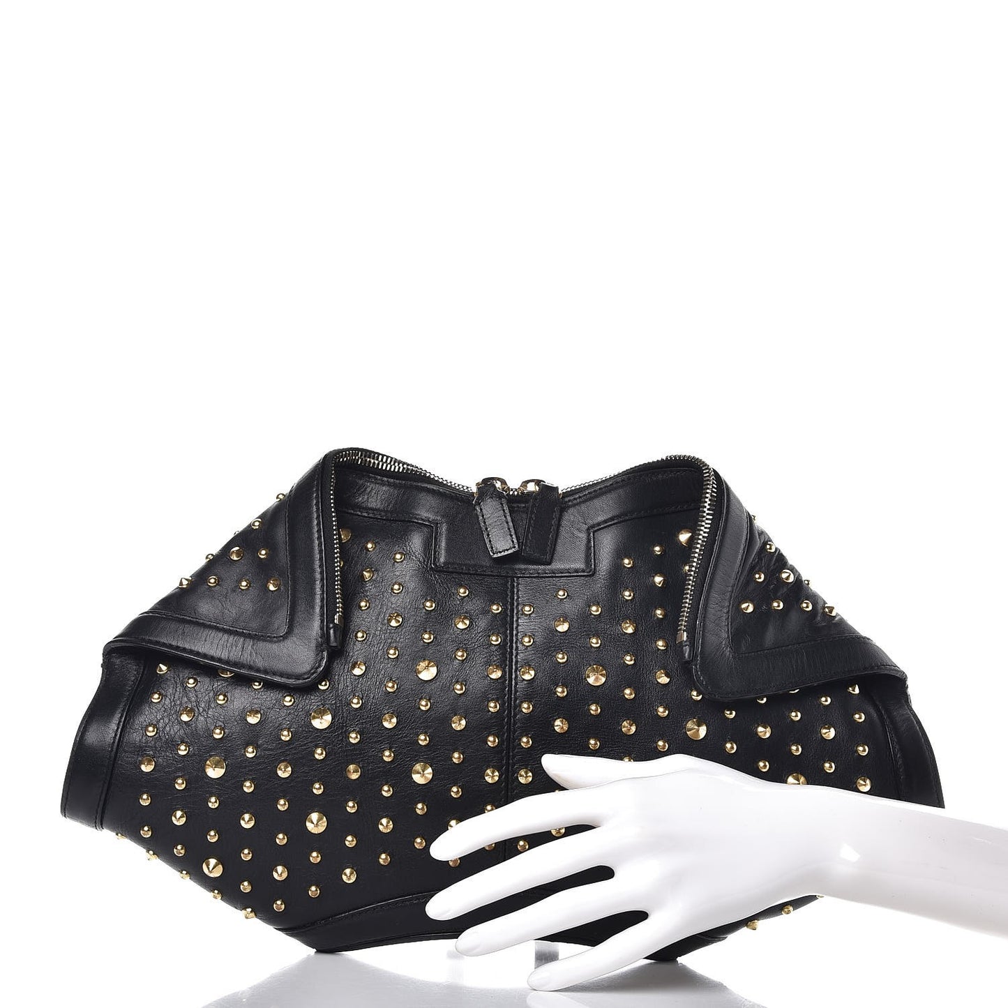 Calfskin Studded De Manta Clutch Black