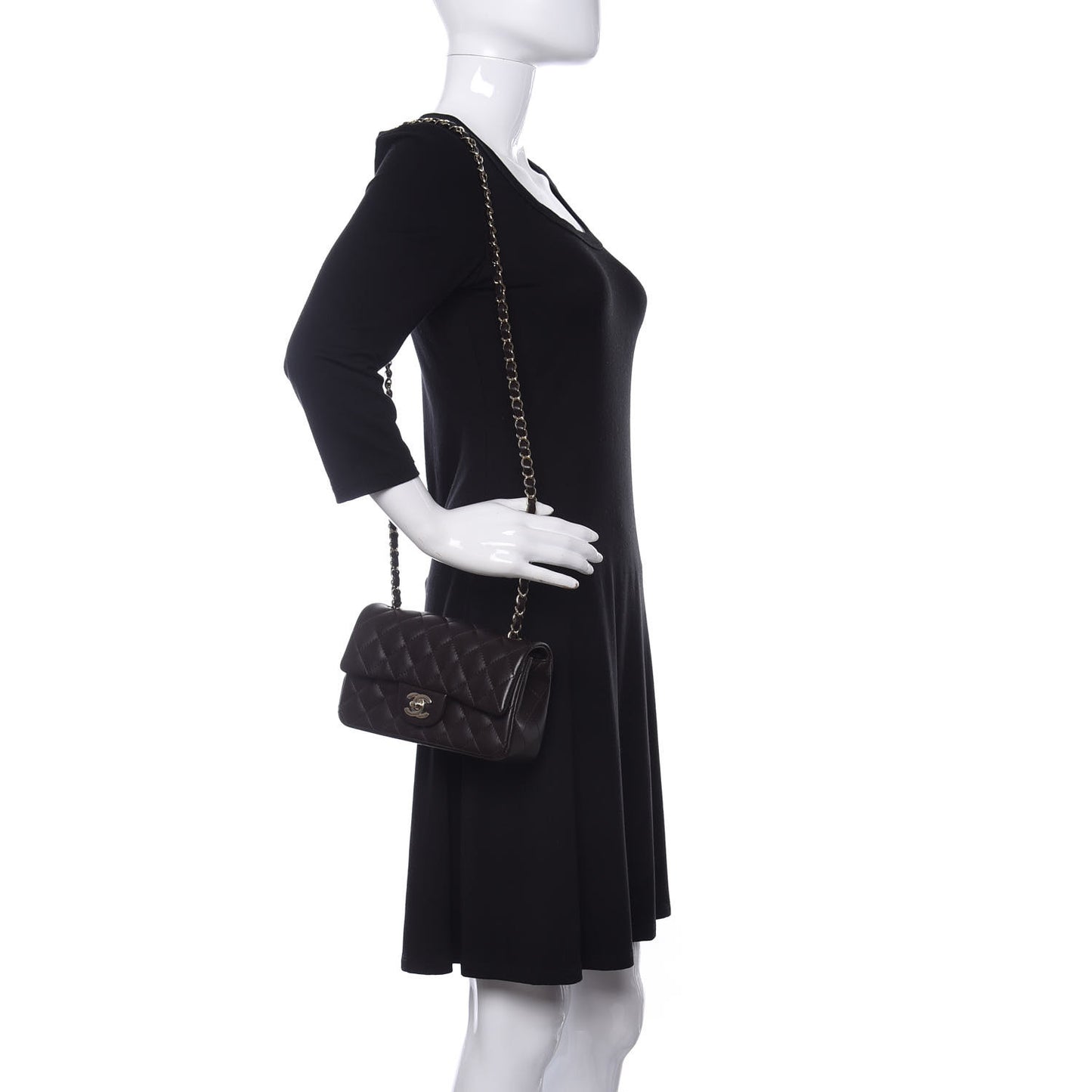 Lambskin Quilted Mini Rectangular Flap Dark Brown