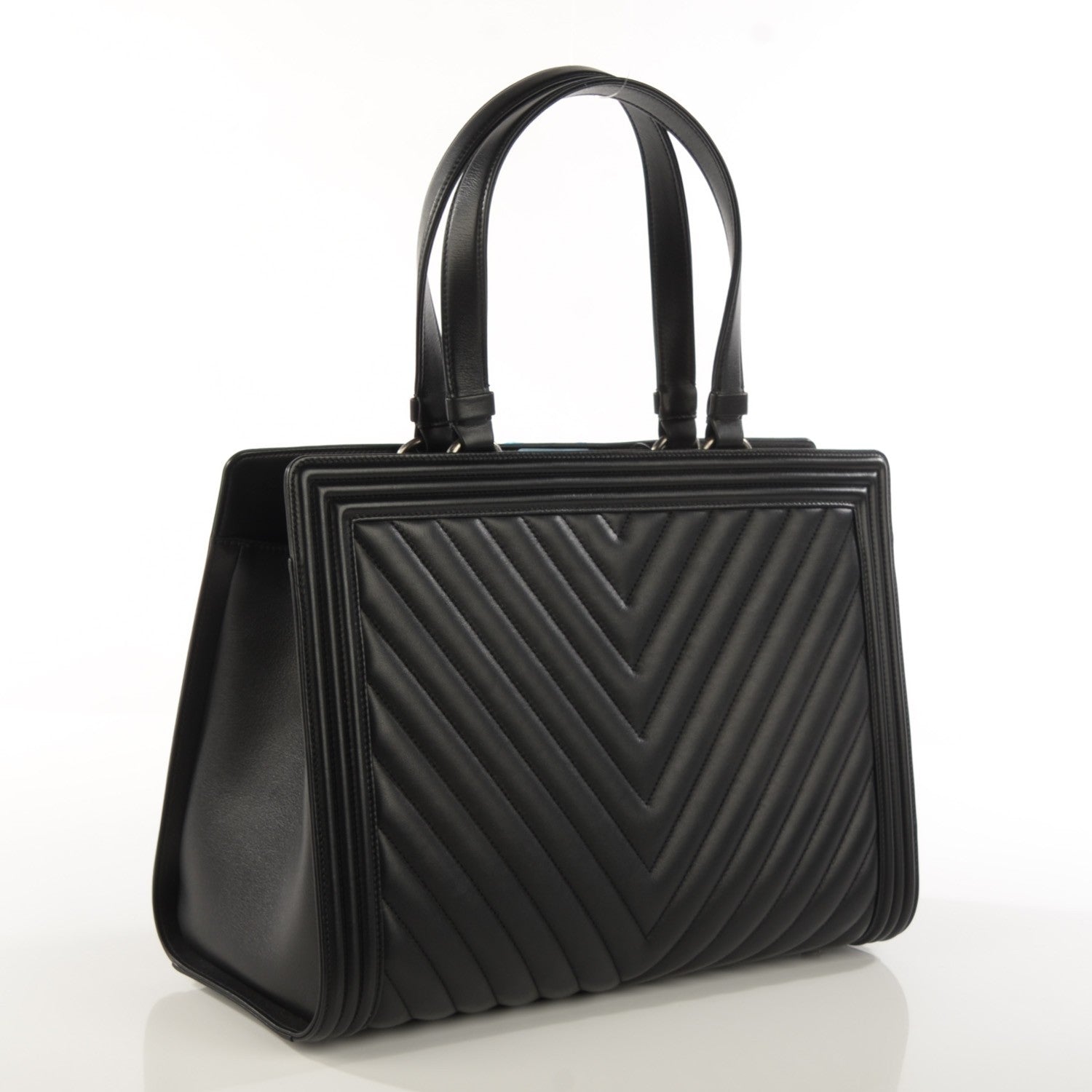Chanel Calfskin Chevron Quilted Boy Shopping Tote Black 3 of 8