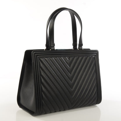 Chanel Calfskin Chevron Quilted Boy Shopping Tote Black 3 of 8