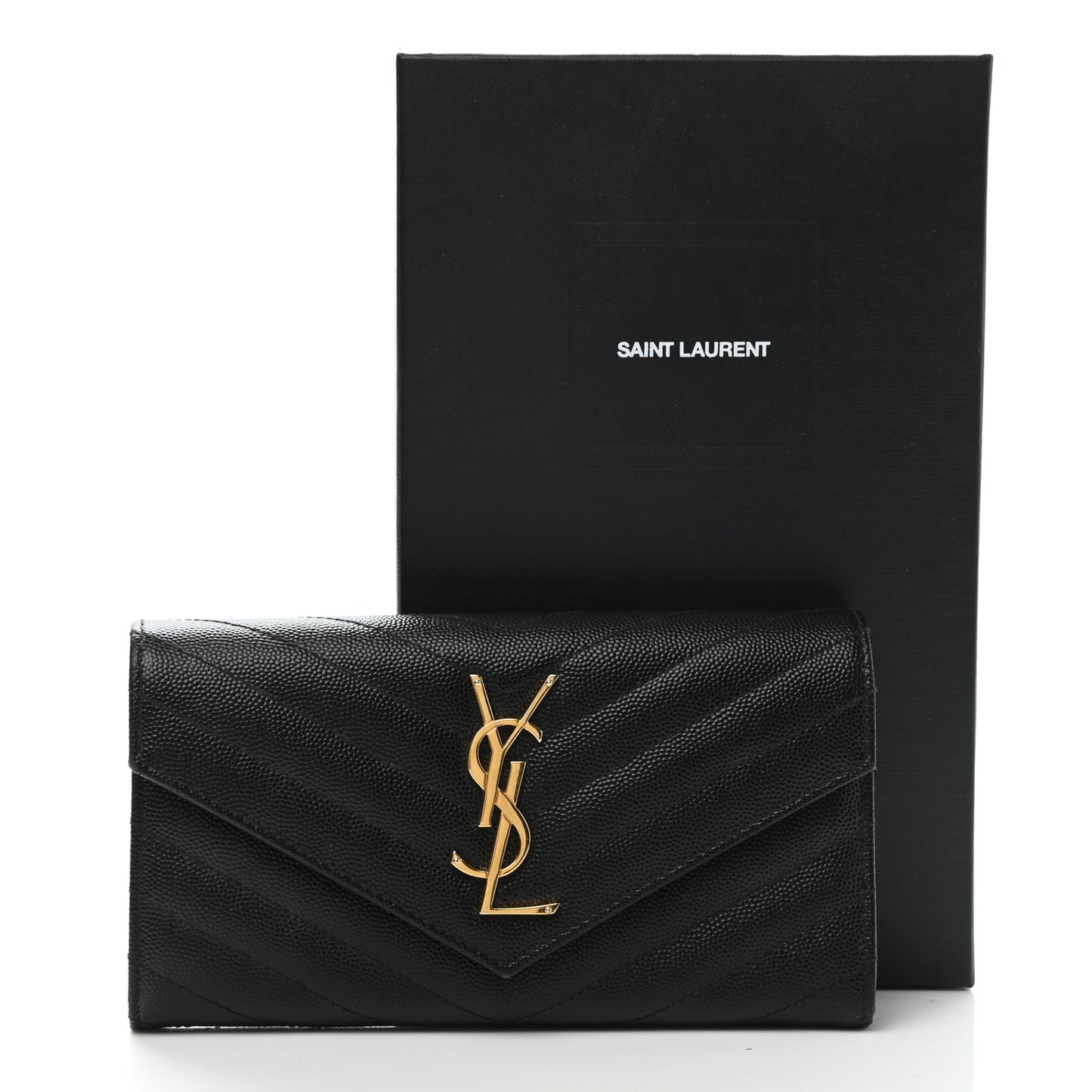 Grain De Poudre Matelasse Chevron Monogram Flap Wallet Black