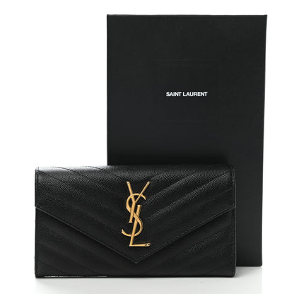 Saint Laurent Grain De Poudre Matelasse Chevron Monogram Flap Wallet Black 8 of 8