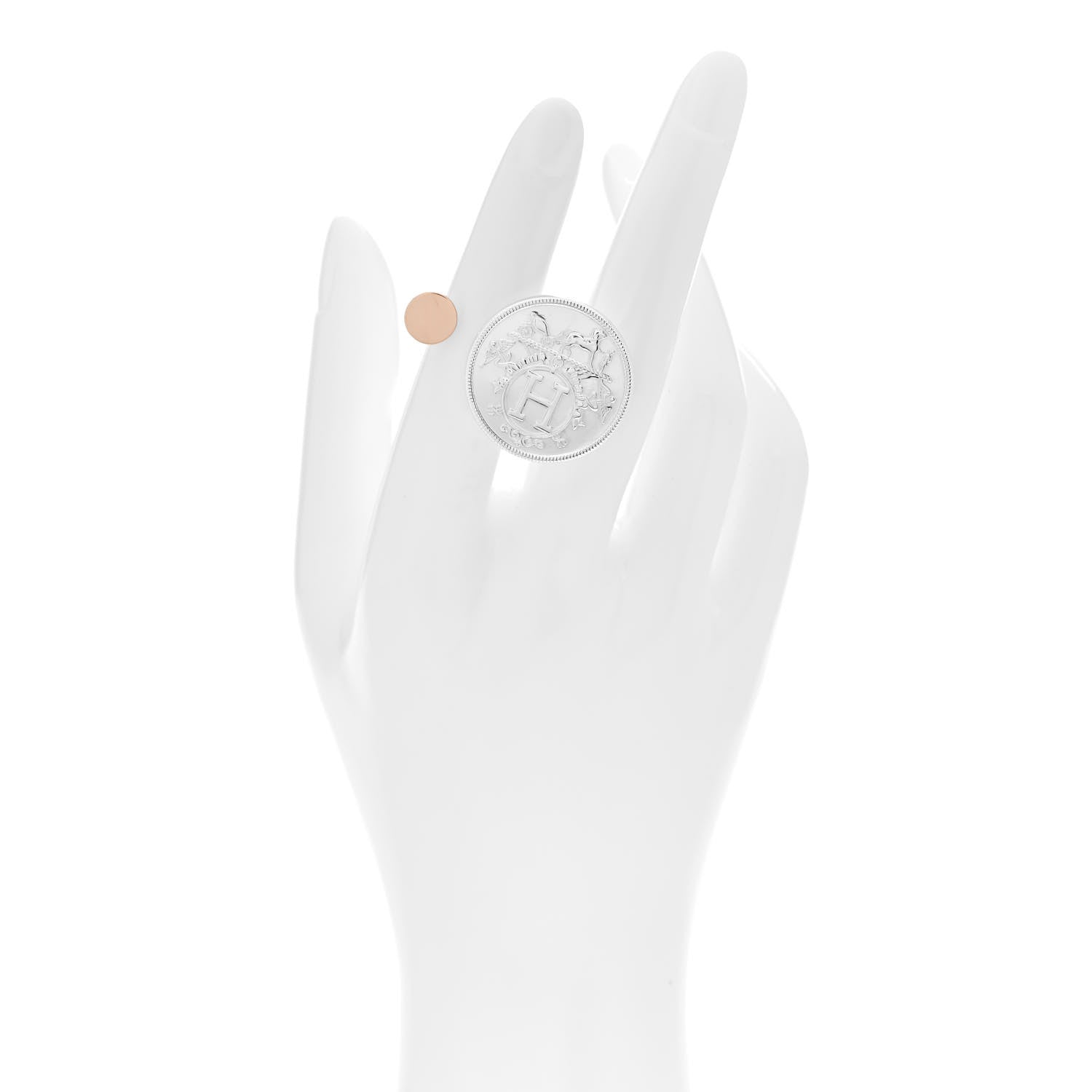 Hermes Sterling Silver 18K Rose Gold MM Ex-Libris Ring 49 5 2 of 6