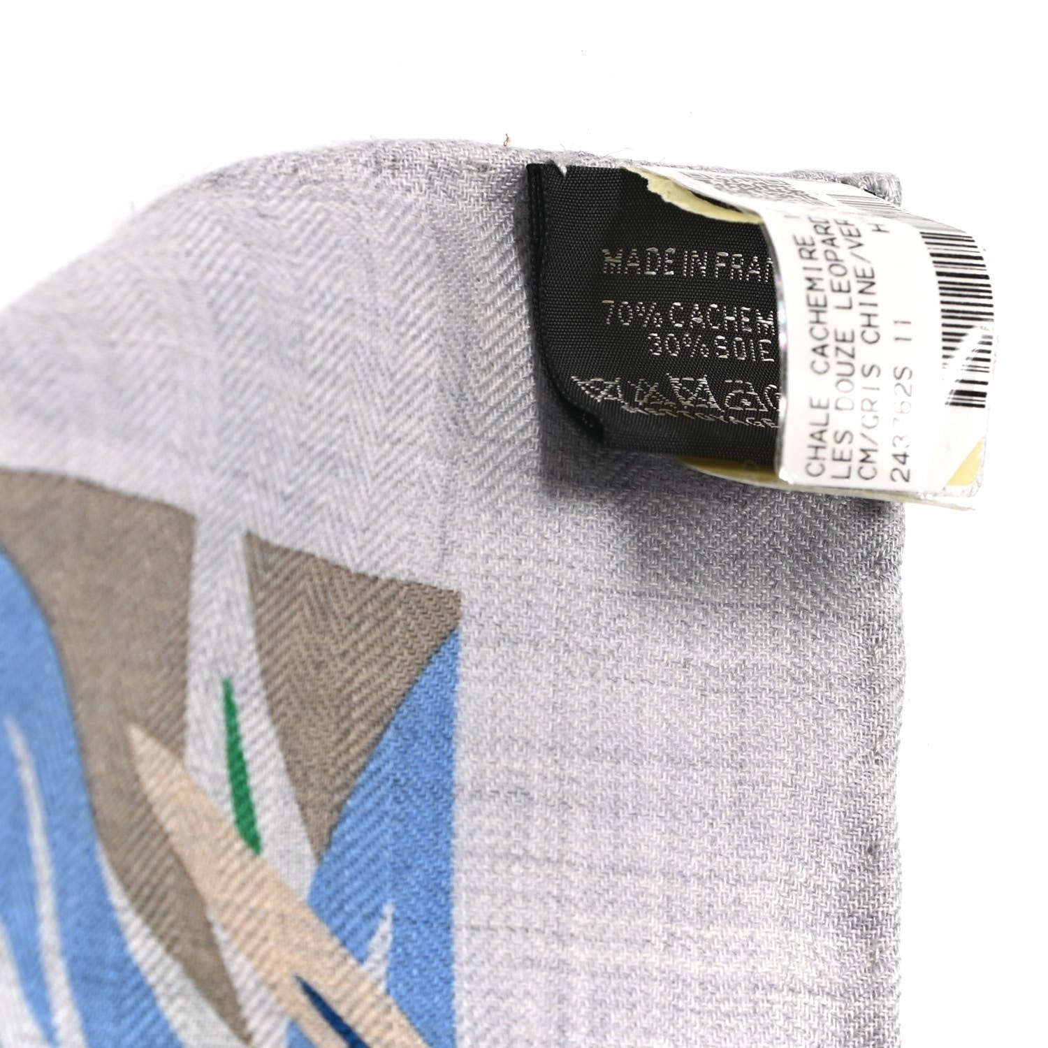 Hermes Cashmere Silk Les Douze Leopards Shawl 140 Gris Chine Vert 5 of 6