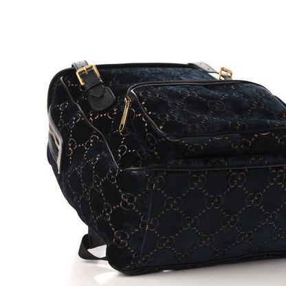 Gucci Velvet GG Monogram Textured Calfskin Web Small Double Buckle Backpack Blue Beige Black 8 of 10