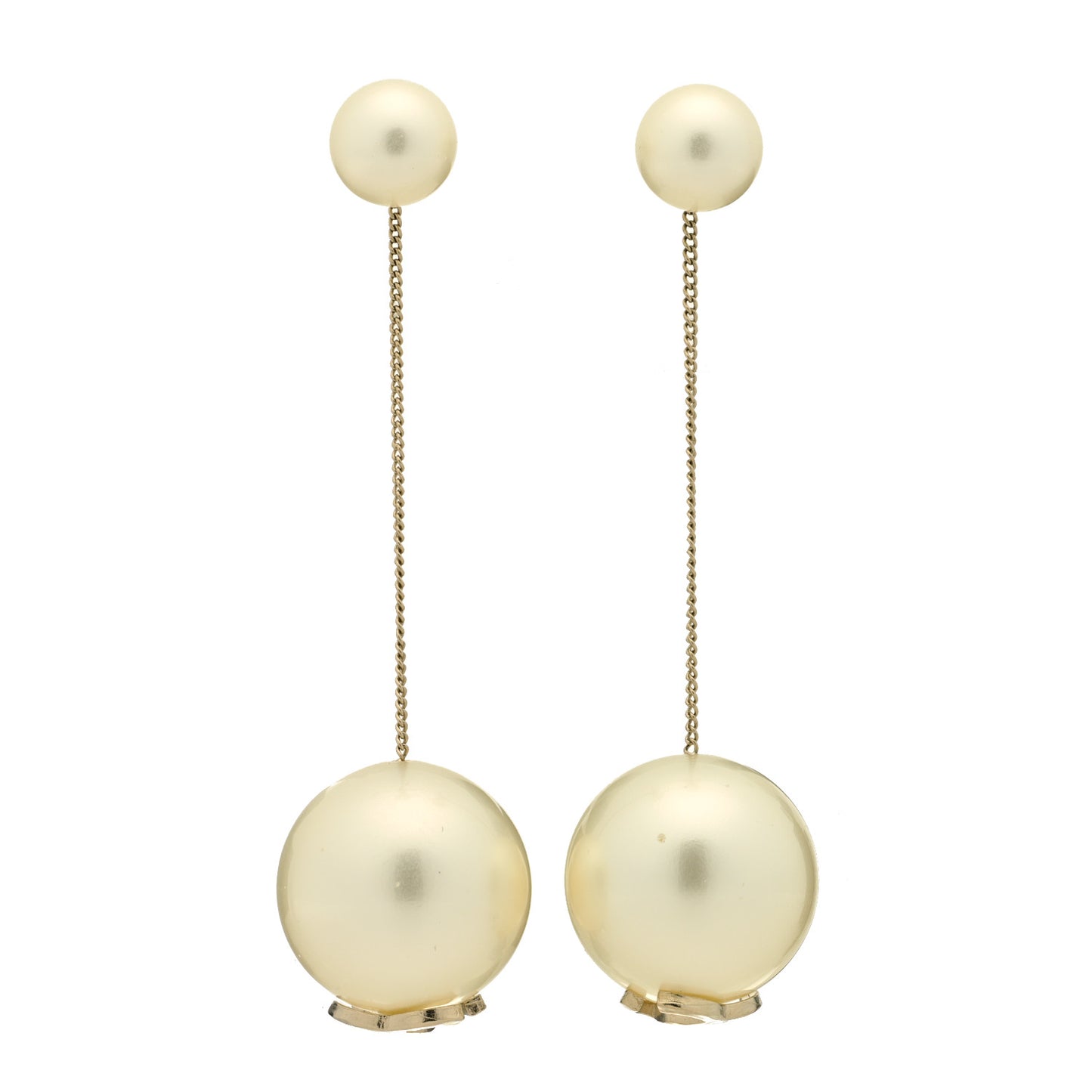 Pearl CC Chain Drop Earrings Gold