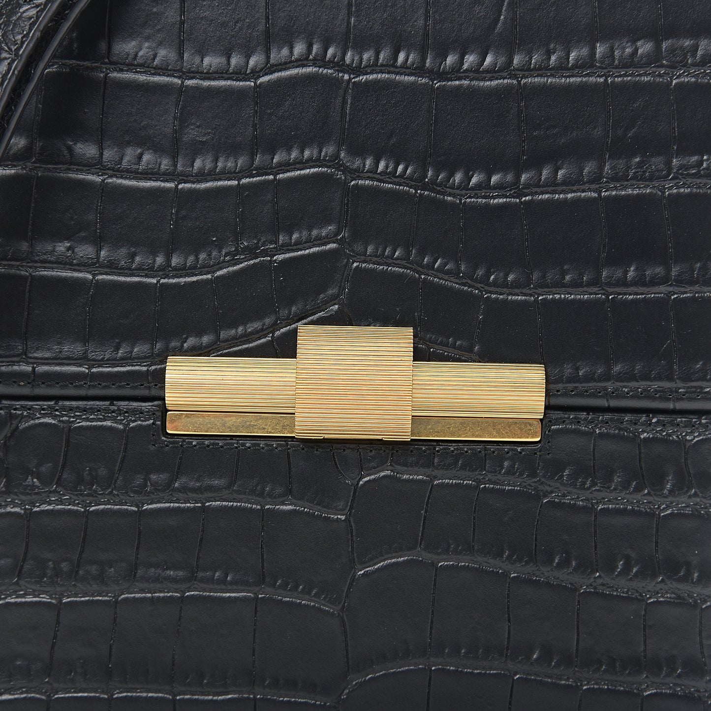 Calfskin Crocodile Embossed Daisey Box Clutch Black