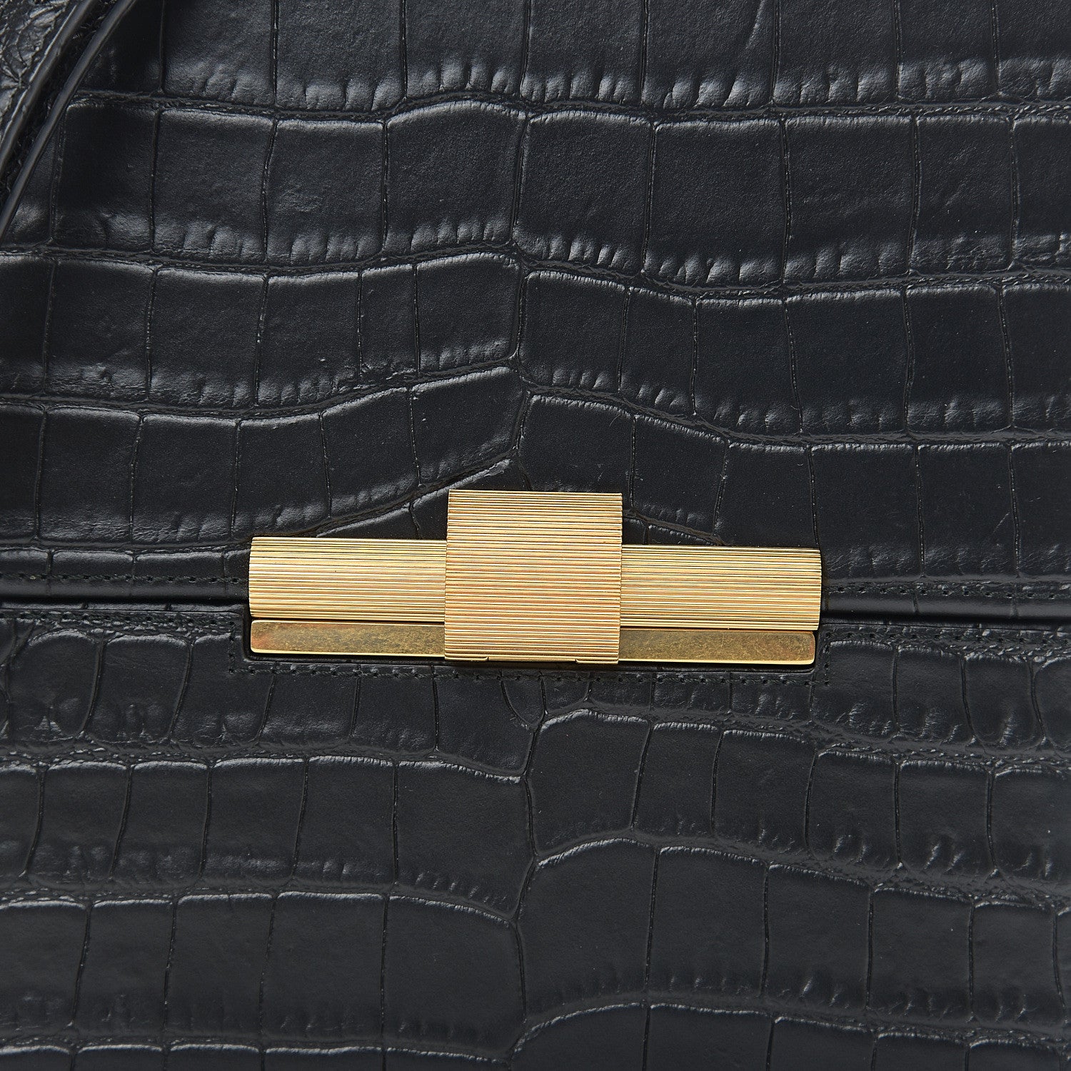 Bottega Veneta Calfskin Crocodile Embossed Daisey Box Clutch Black 9 of 9