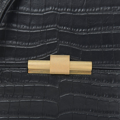 Bottega Veneta Calfskin Crocodile Embossed Daisey Box Clutch Black 9 of 9