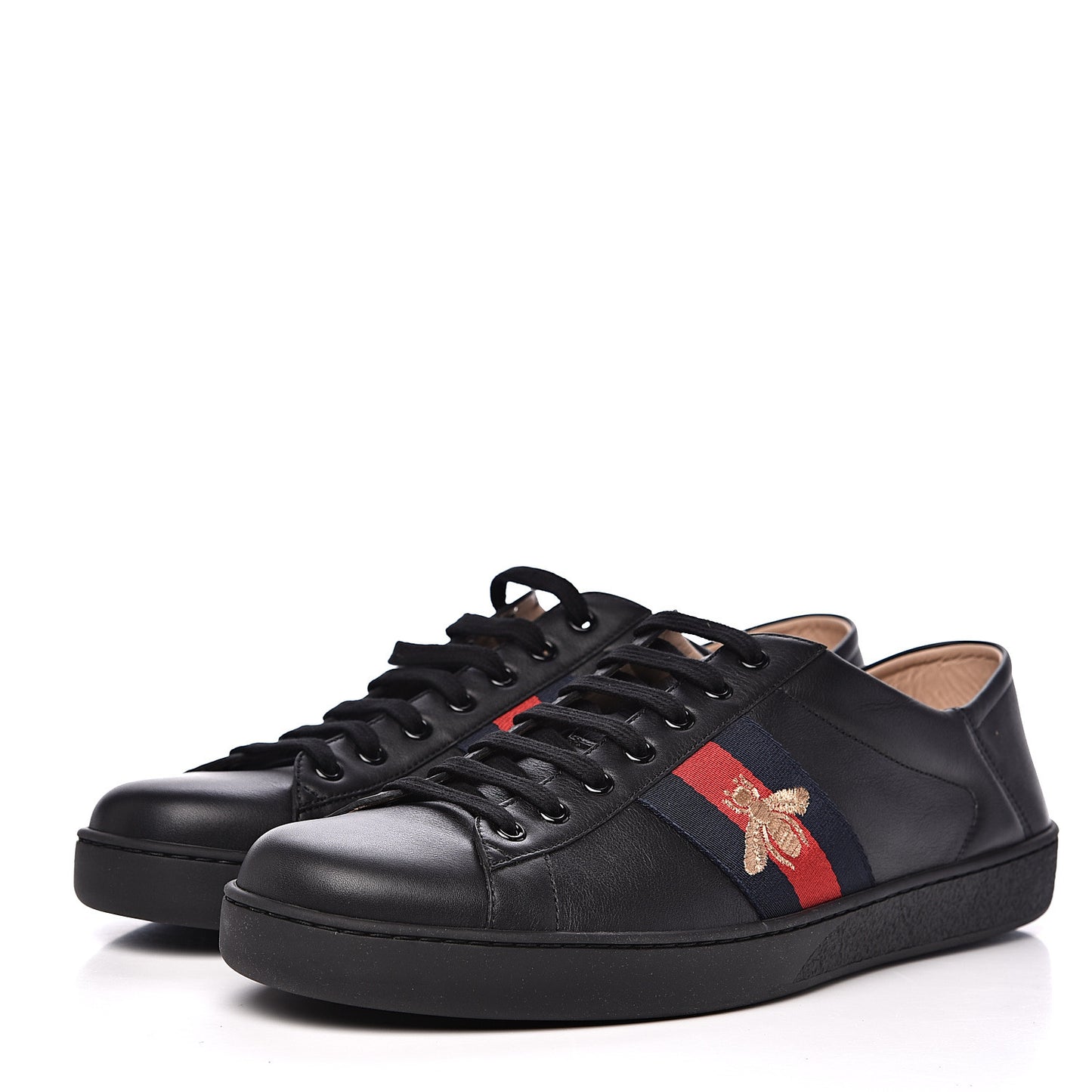 Calfskin Web Bee Embroidered Mens Ace Sneakers 12.5 Black