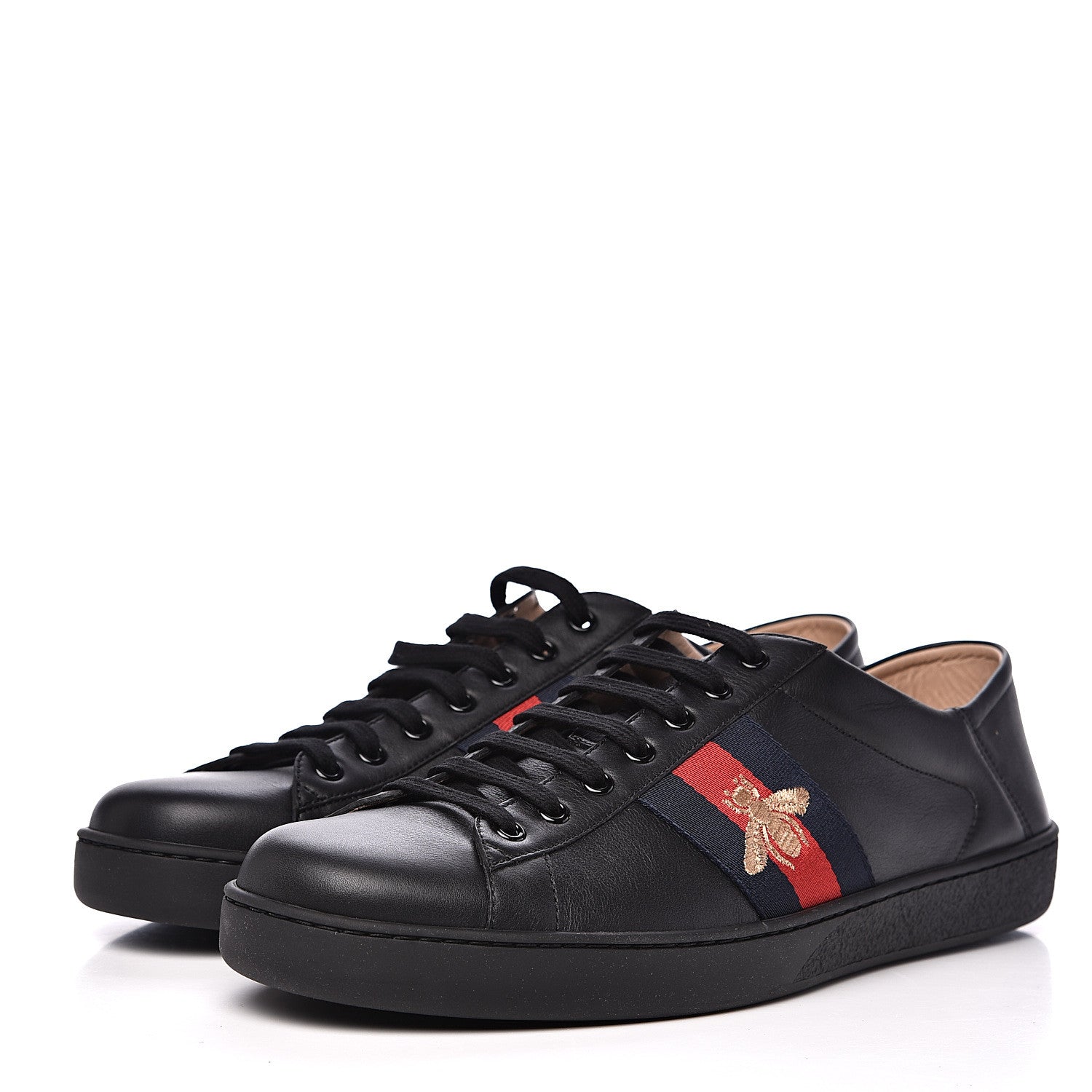 Gucci Calfskin Web Bee Embroidered Mens Ace Sneakers 12.5 Black 3 of 11