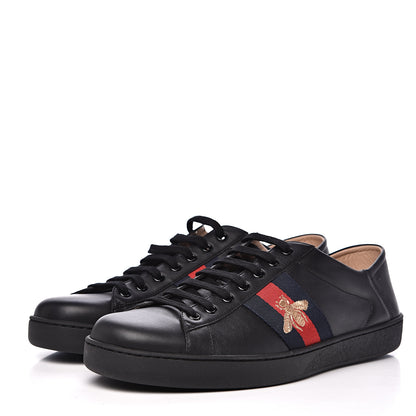 Gucci Calfskin Web Bee Embroidered Mens Ace Sneakers 12.5 Black 3 of 11