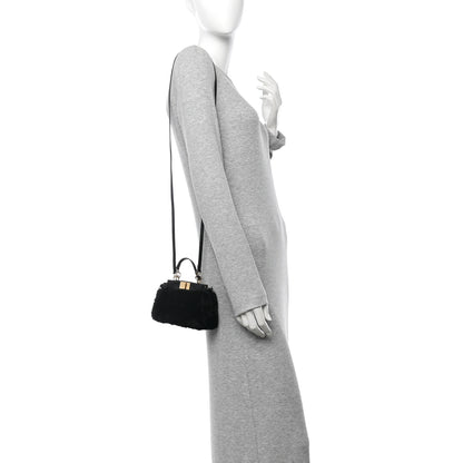 Fendi Shearling Shiny Nappa Micro Peekaboo Iconic Satchel Black 2 of 9