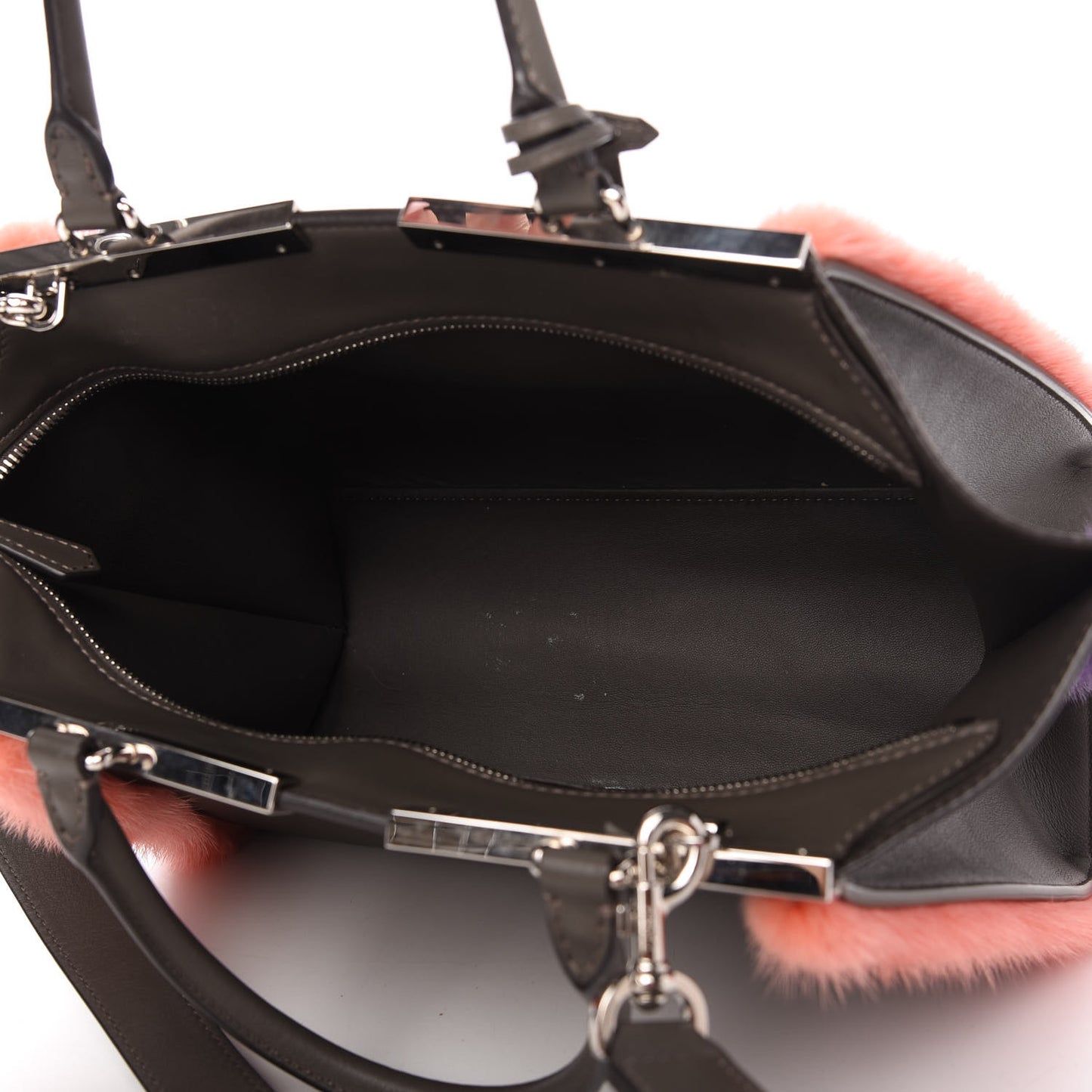 Calfskin Mink Fur Trim Petite 3Jours Tote Carbone Multicolor