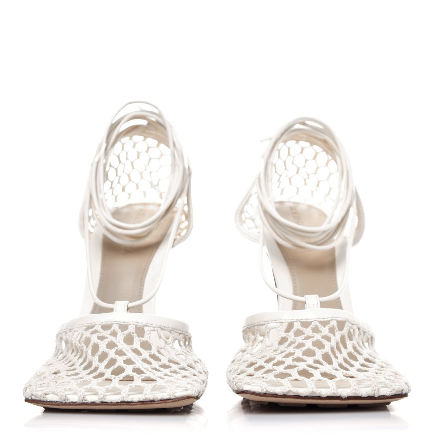 Mesh Nappa Stretch Ankle Tie Sandals 38 White